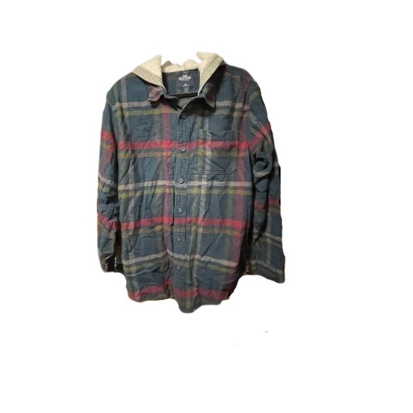 Hollister flannel button up hoodie size XL (slight color bleed on back hood) - Picture 1 of 4